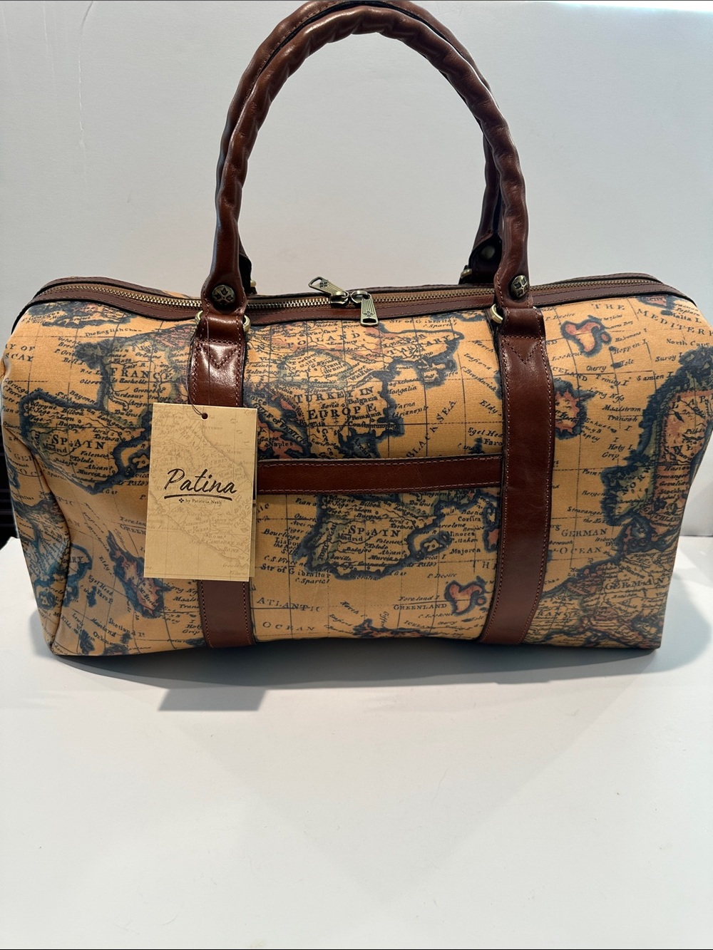 NWT Patricia Nash Coated Linen Canvas & Leather Milano Weekender Duffle Bag.